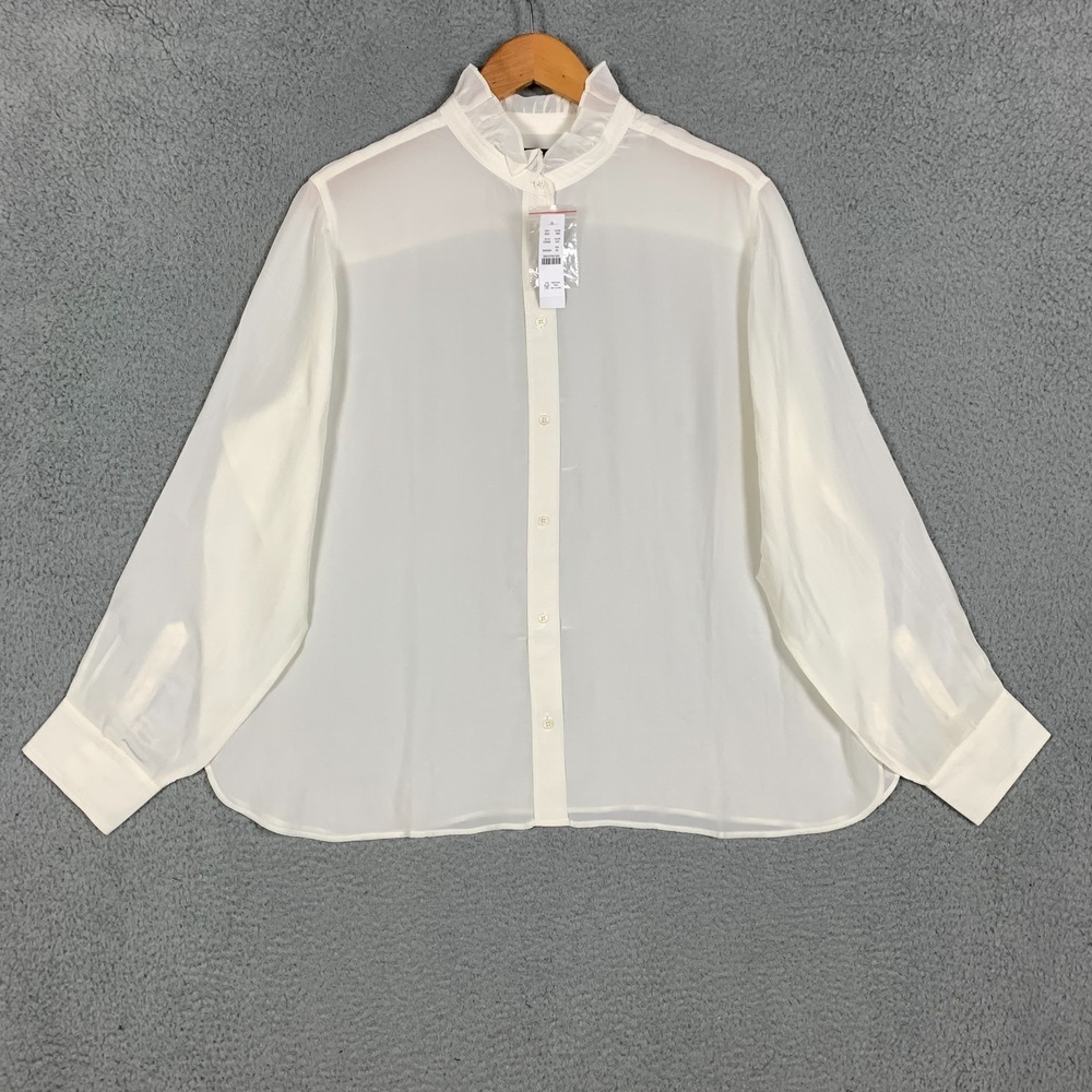 J.Crew Jules Shirt Women's 20‎ Ivory Ruffle-Collar Sheer Crepe De Chine NWT $158 - Picture 2 of 12
